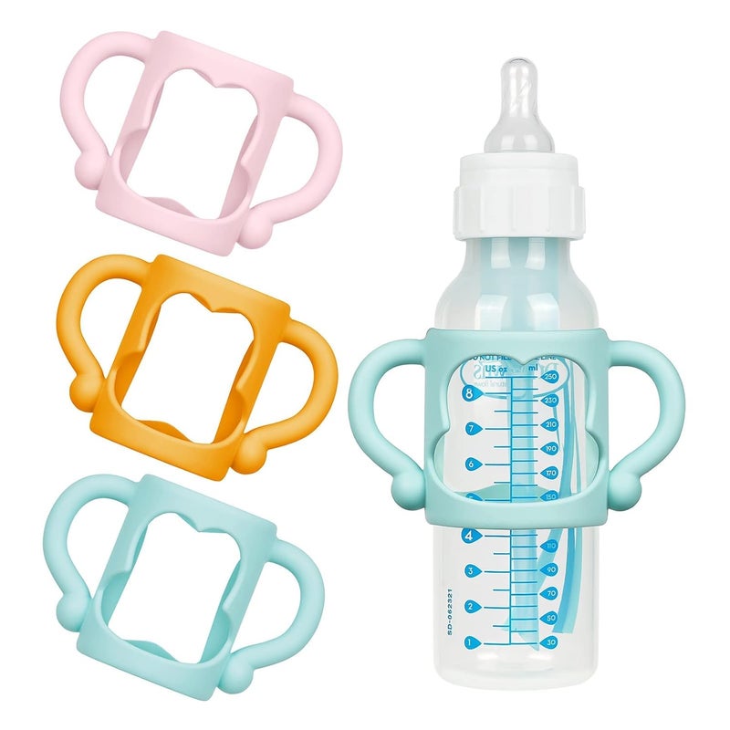 Aolso Silicone Baby Bottle Handles, 3PCS Bottle Handles, Baby Bottle Handles has Easy Grip Handles, Bottle Handles for 2.25" Diameter Baby Bottles and Straw Bottles(Pink/Orange/Blue) - Image 1